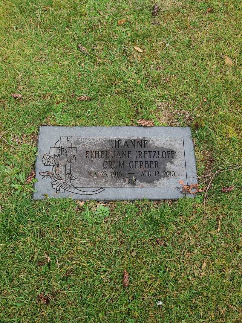 Ethel Jane "Jeanne" Retzloff Crum Gerber's grave. Photo 1